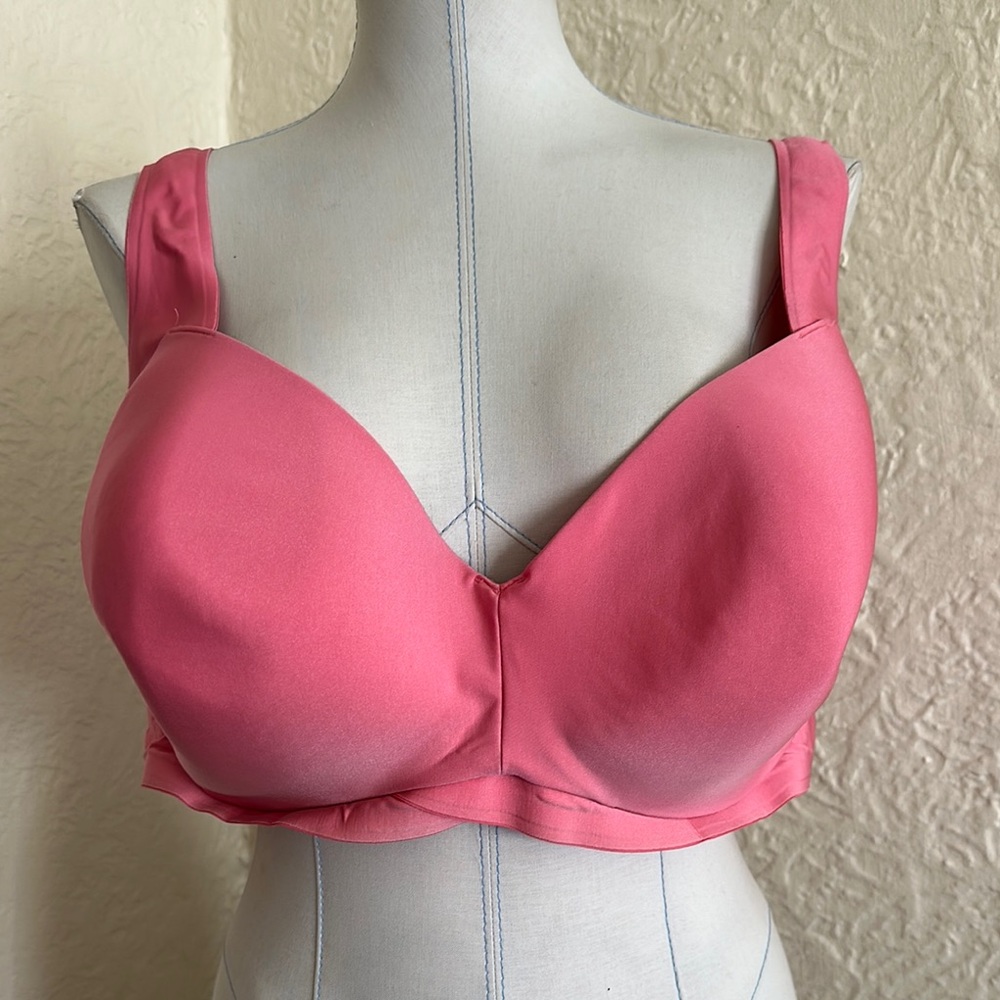Cacique Pink Lightly Lined Bra Bonded Seams Removed Wires FLAW 46DDD